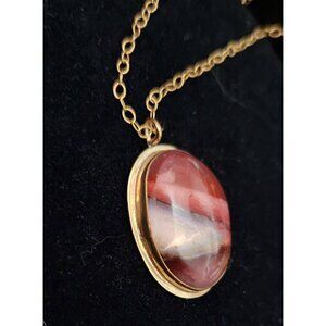 Polished Stone Necklace, Gold Setting and Chain